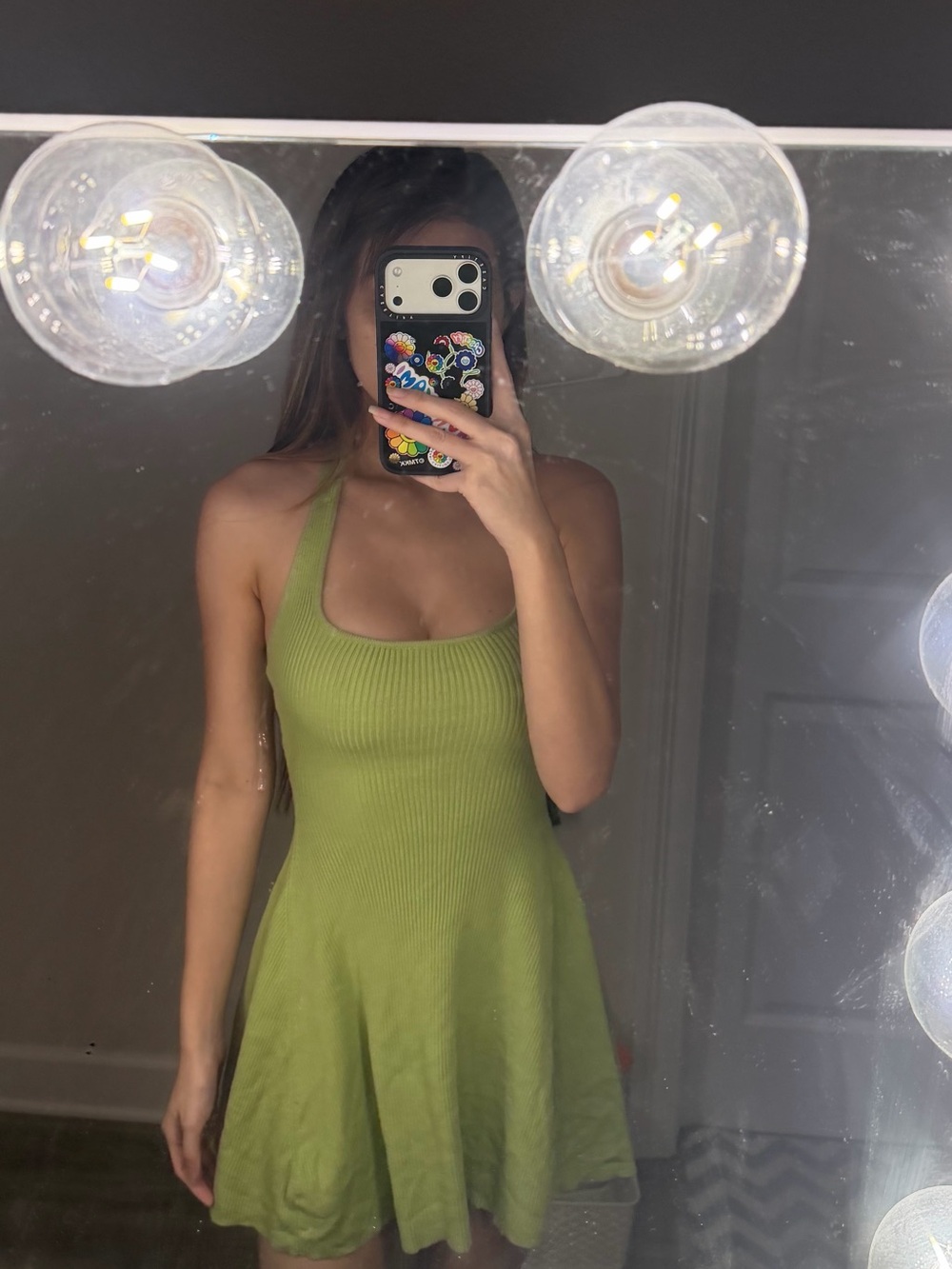 Windsor Ribbed Halter Mini Dress in Lime Green